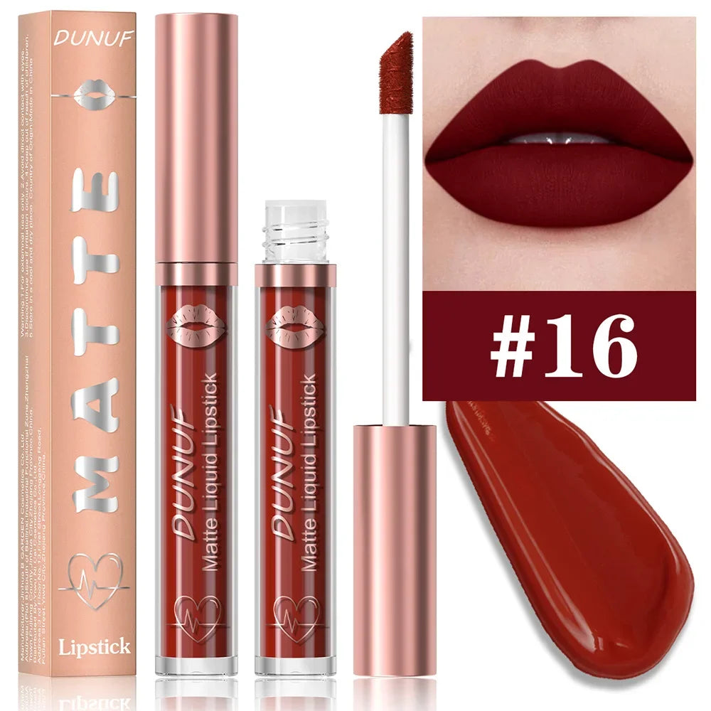 18 Color Waterproof Lip Gloss Nude Apricot Matte Liquid Lipstick Transparent