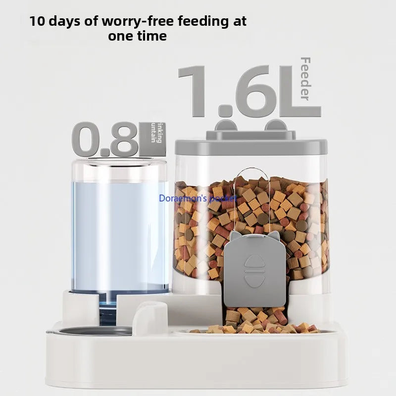 Cat automatic feeding water feeder dog bowl two-in-one water dispenser