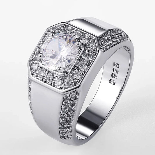 Luxury 925 Sterling Silver Men AAA Crystal Zircon Stone Ring
