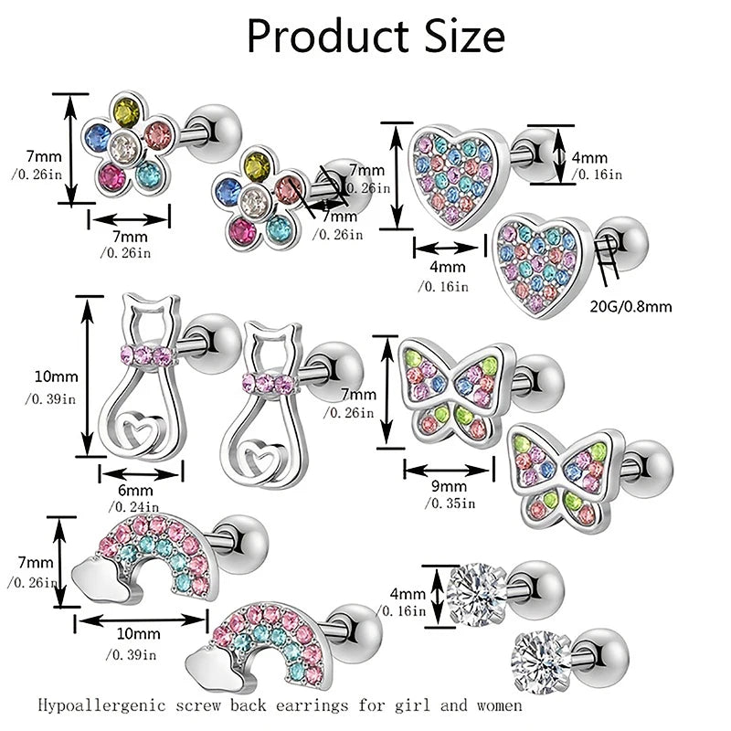 1/ 6 Pairs Hypoallergenic Screwback Earrings for Women