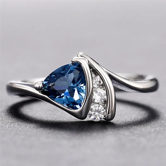 High Quality 925 Sterling Silver Blue Cubic Zirconia Ring for Women