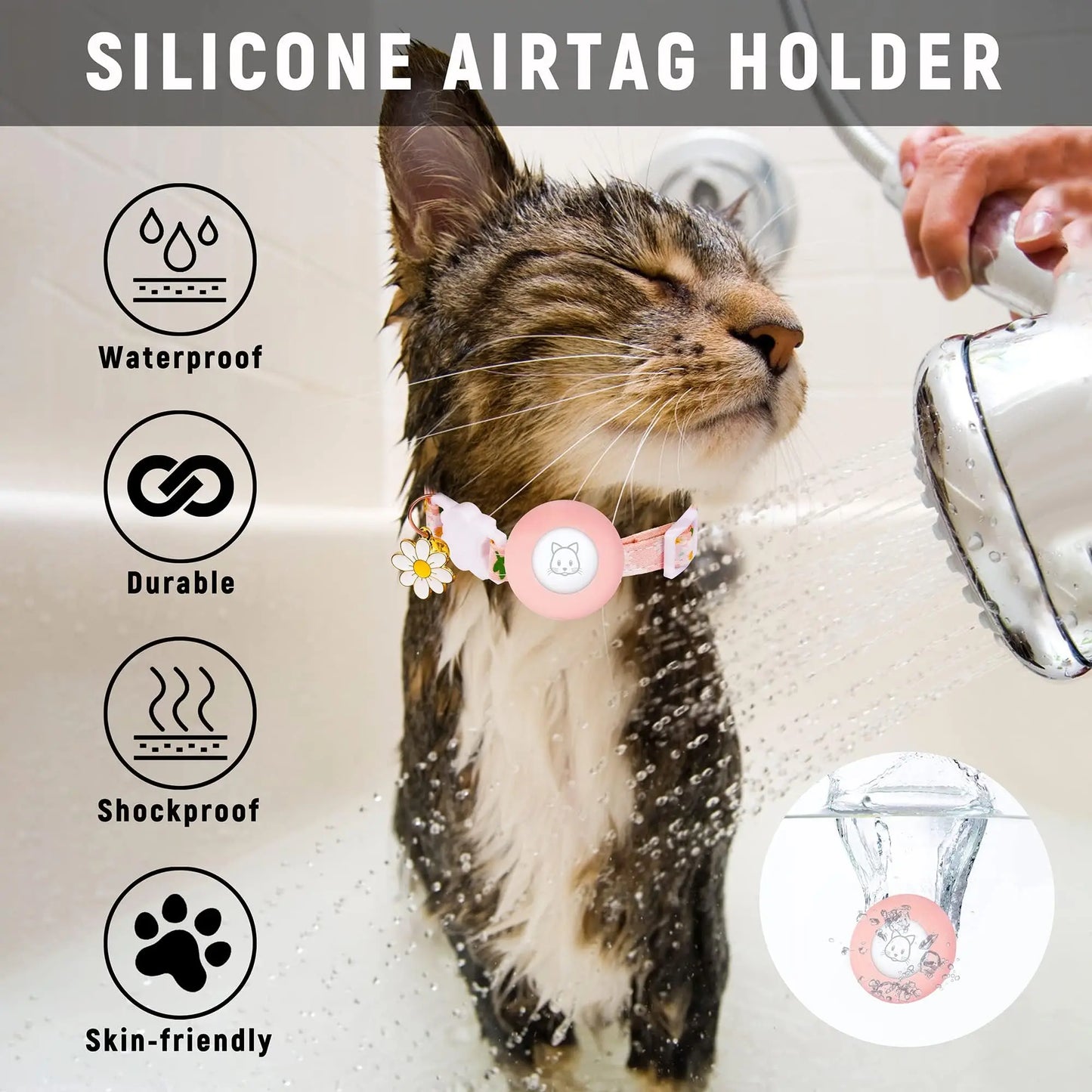 Airtag Cat Collar, Kitten Collar Breakaway with Silicone Airtag Holder, Bells & Flower