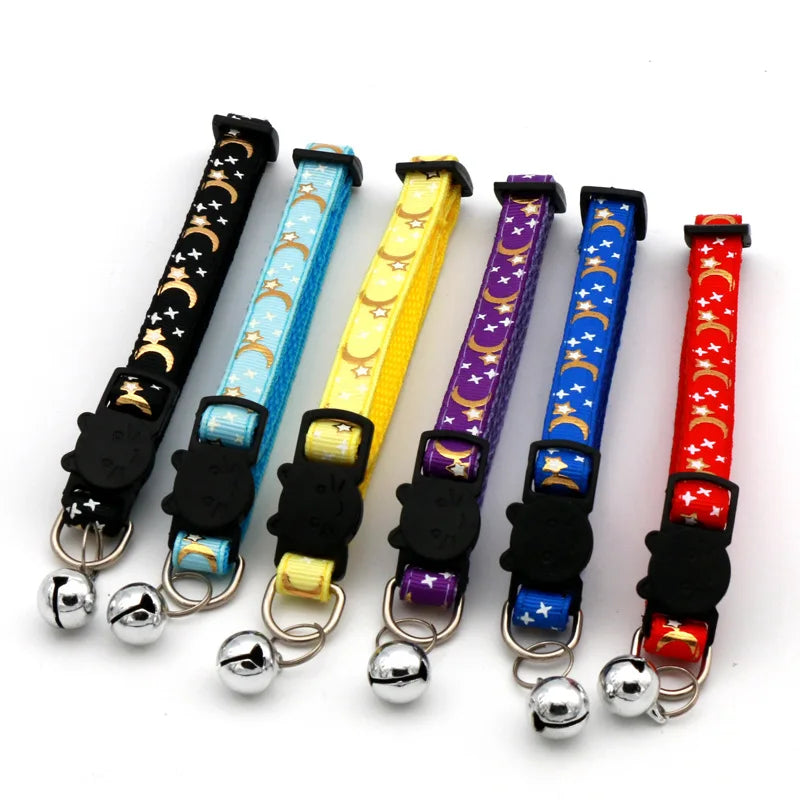 Cat Collar With Bell Cartoon Star Moon Dog Puppy Cat Kitten Collar Adjustable