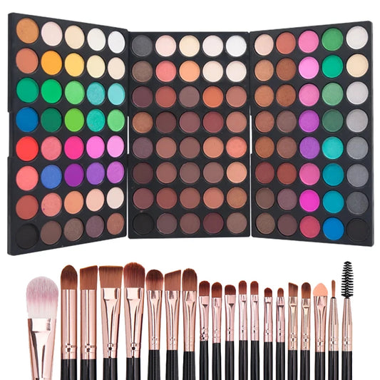 120 Colors Matte Shimmer Eyeshadow Palette Natural Waterproof Makeup Set with 20 makeup brushes