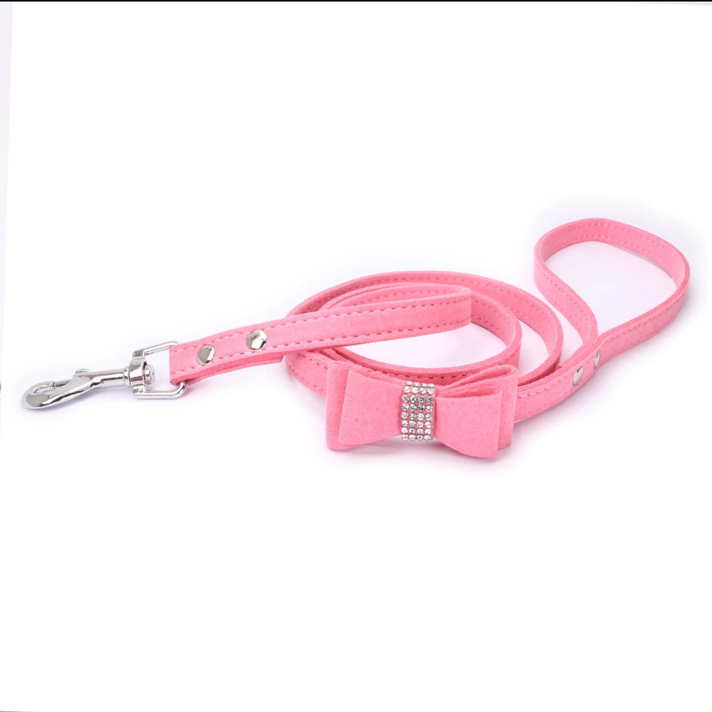 Dog Velvet Leather Collar Leash With Rhinestone Set