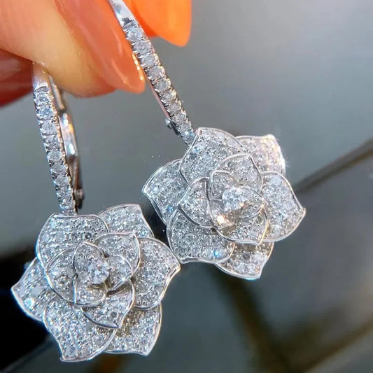 925 Sterling Silver Flower Dangle Earrings for Women, high quality
