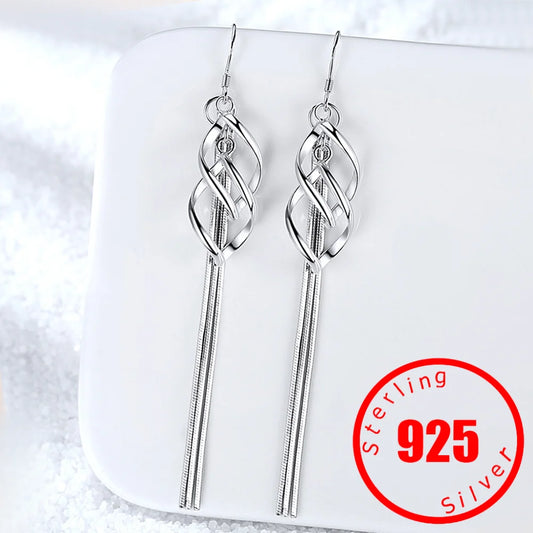 New Fashion Stamp 925 Sterling Silver Dangle Hanging Long Drop Earrings For Women