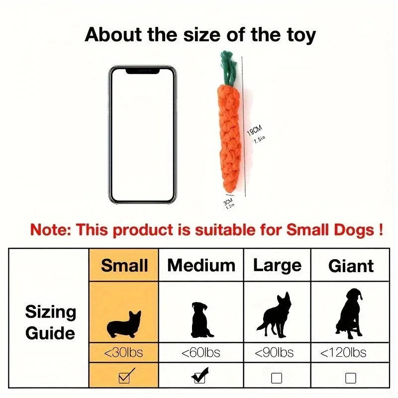 1pc Pet Knot Toy for Dog and Cat Carrot Shape Dog Chew Toys Cotton Rope Toys