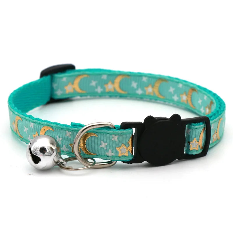 Cat Collar With Bell Cartoon Star Moon Dog Puppy Cat Kitten Collar Adjustable