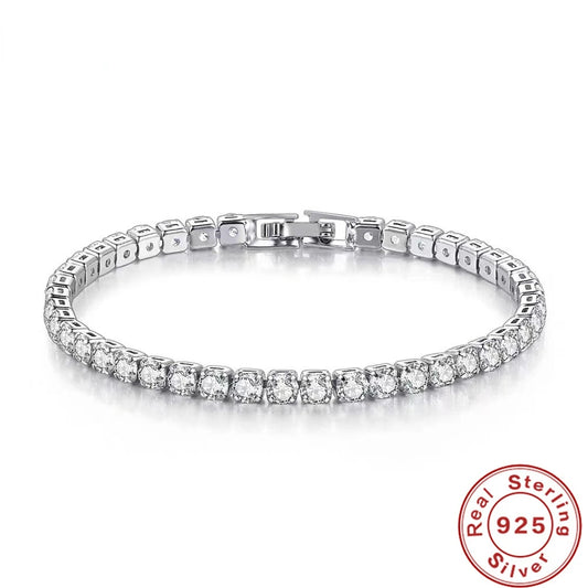 Beautiful 925 Sterling Silver Bracelet  Zircon Chain Bracelet For Women  17.5CM