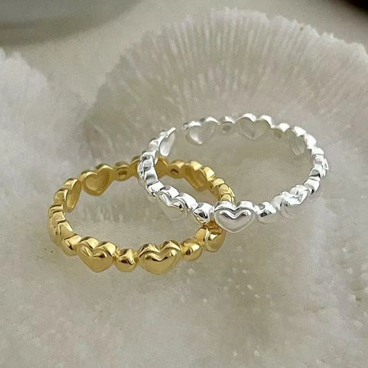 925 Sterling Silver Heart Stackable Adjustable Rings For Women