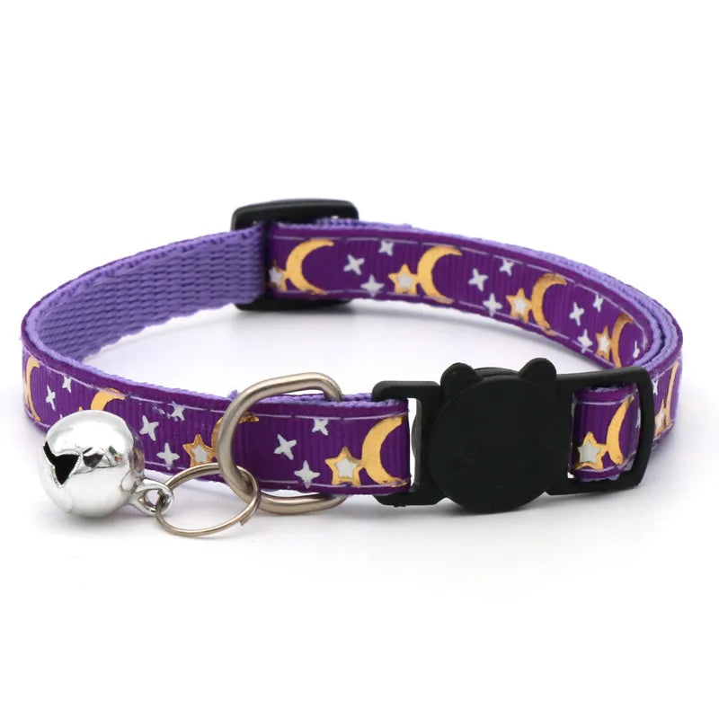 Cat Collar With Bell Cartoon Star Moon Dog Puppy Cat Kitten Collar Adjustable