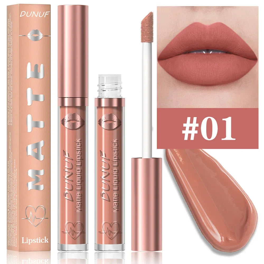 18 Color Waterproof Lip Gloss Nude Apricot Matte Liquid Lipstick Transparent