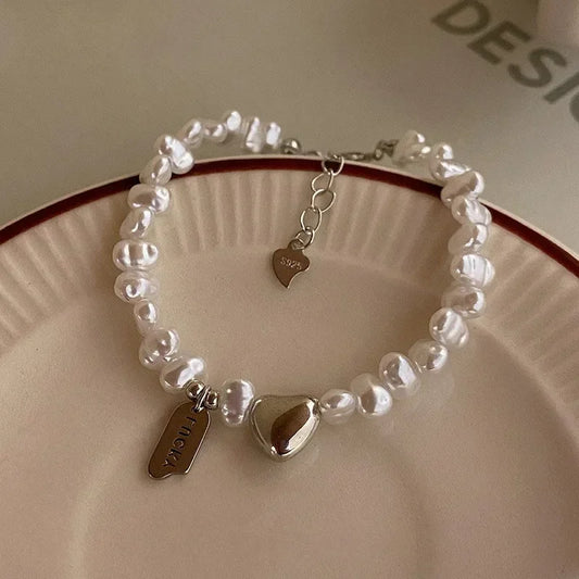 New 925 Sterling Silver Bracelet Pearls Knots Bracelet for Women