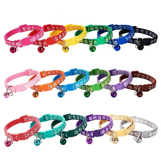 Pet Collar With Bell Cartoon Footprint Colorful Dog and Cat