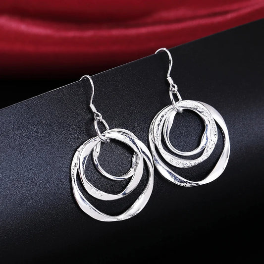 925 Sterling Silver Earrings for Women Three circle