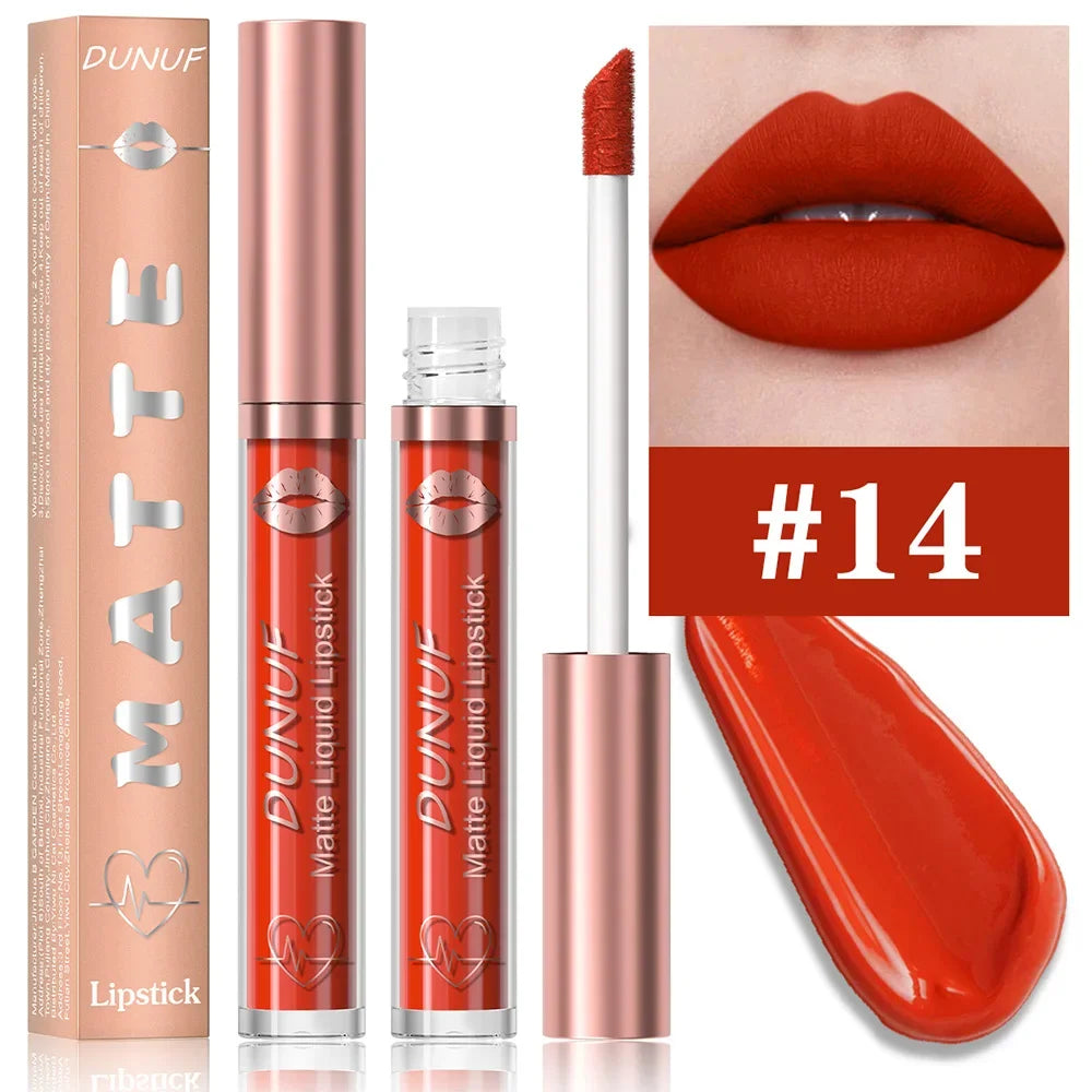 18 Color Waterproof Lip Gloss Nude Apricot Matte Liquid Lipstick Transparent