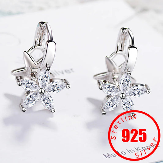 Beautiful 925 Sterling Stamp Silver Double Layer Flower Zircon Earring for Woman