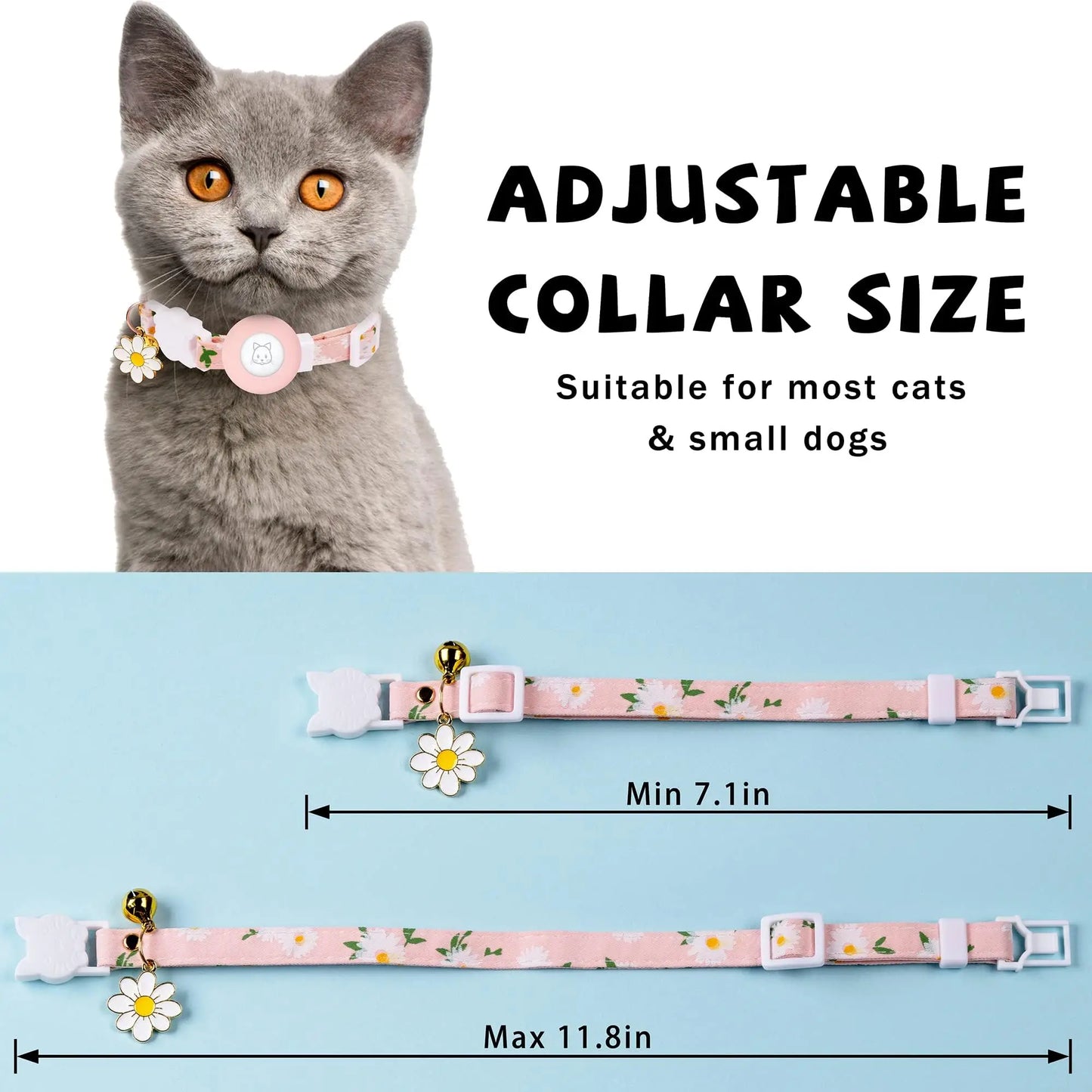 Airtag Cat Collar, Kitten Collar Breakaway with Silicone Airtag Holder, Bells & Flower