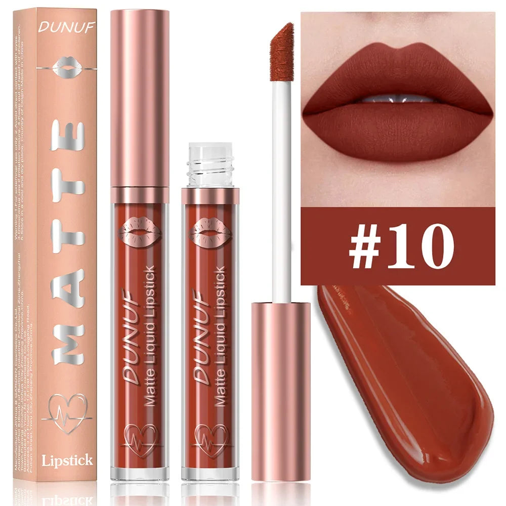 18 Color Waterproof Lip Gloss Nude Apricot Matte Liquid Lipstick Transparent
