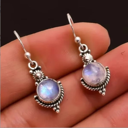 Exquisite Rainbow Moonstone Vintage Earrings Ethnic Tribal Antique Eardrop
