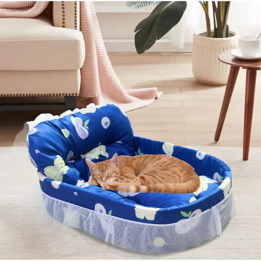 Blue Dog Bed for Small and Medium Dogs and Cats  Washable Soft Fabric Cozy Snuggle Nest