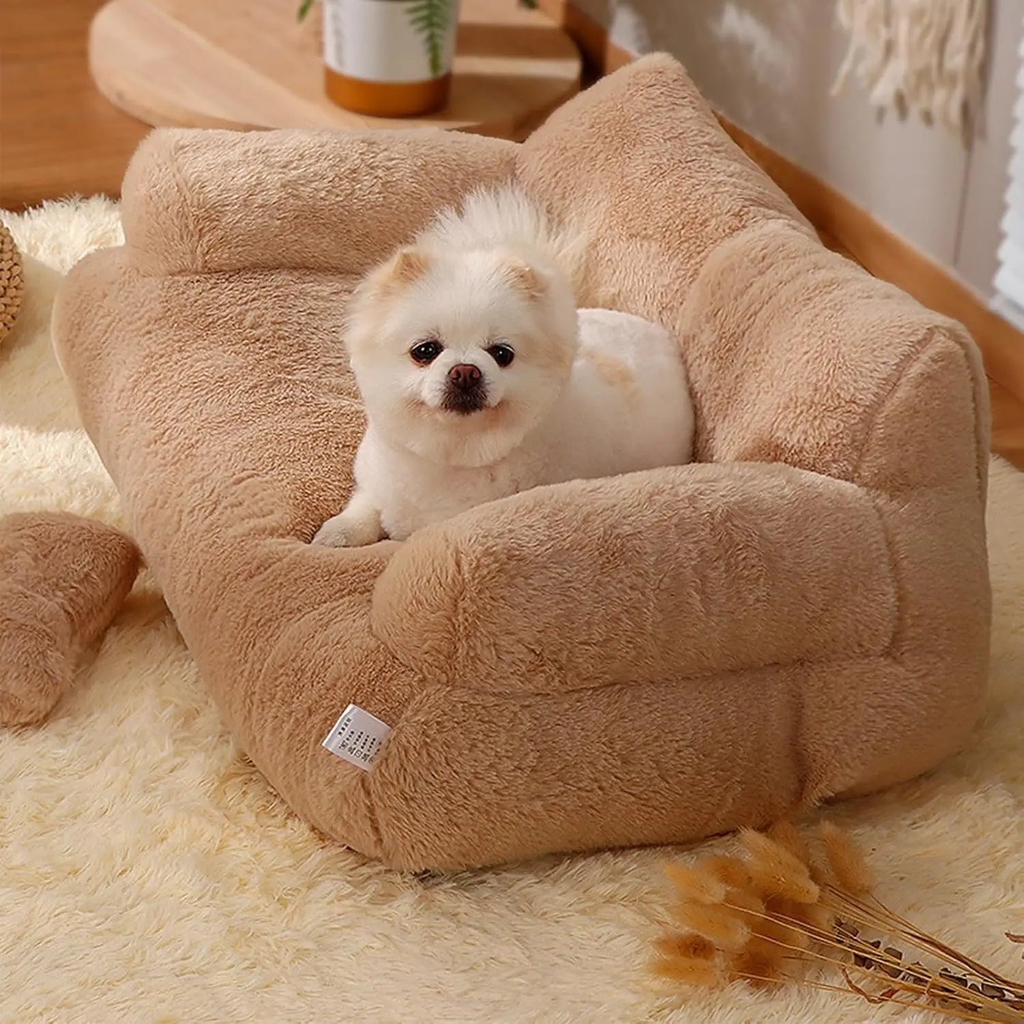 Plush Sofa Bed for Cats and Small Medium Dogs, Memory Foam Removable Washable Pet Sofa