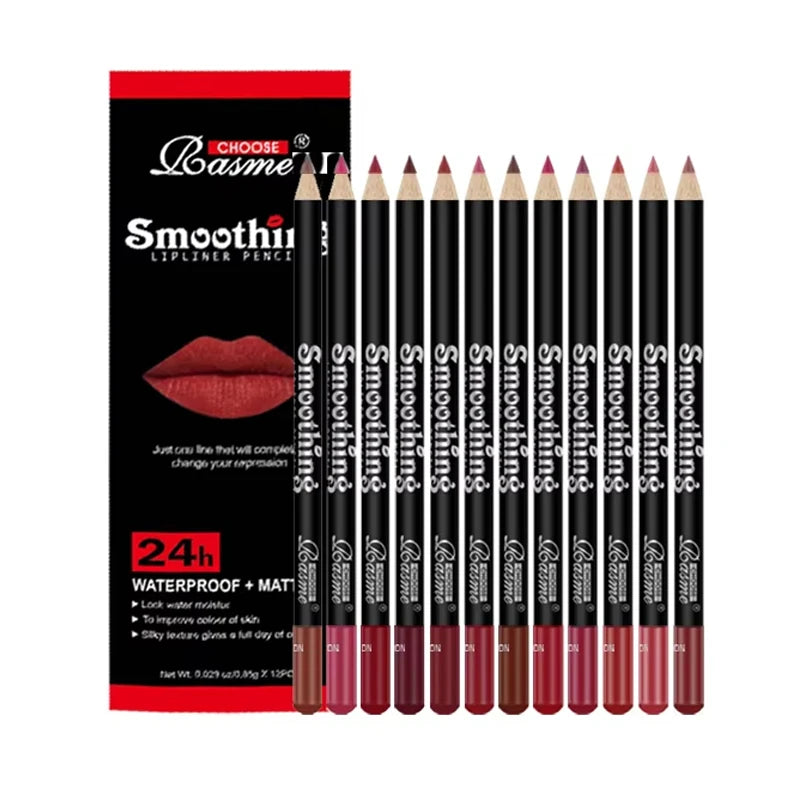 12 pcs Long-Lasting Lipstick Set with Professional Lip Liner Pencil and Matte Lip Gloss for Women