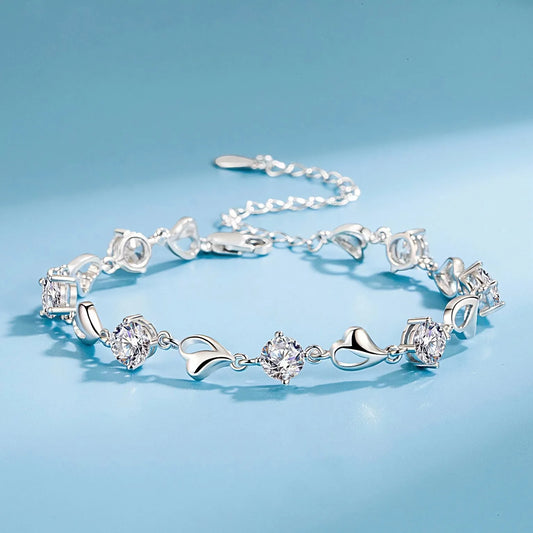 925 Sterling Silver White Zircon Bracelets For Women Adjustable Chain Bracelet