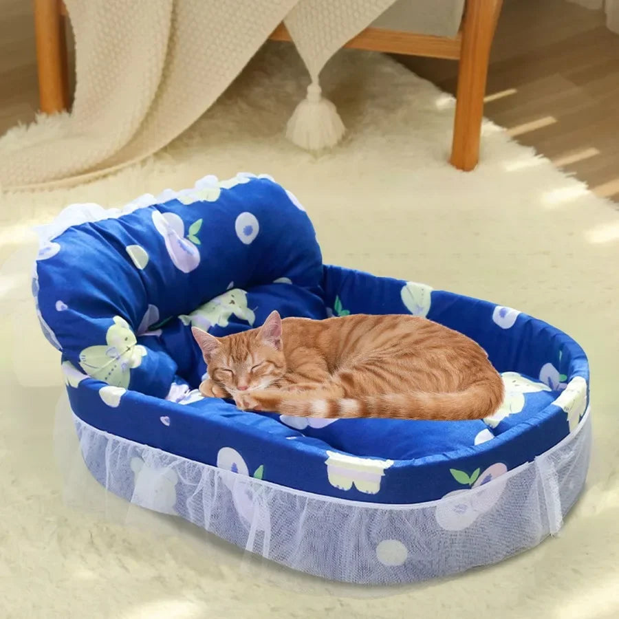 Blue Dog Bed for Small and Medium Dogs and Cats  Washable Soft Fabric Cozy Snuggle Nest