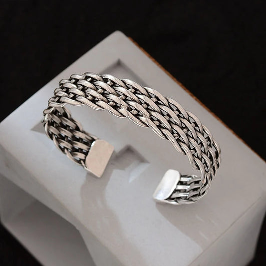 Ethnic Style Braided Twist Wide Bangles For Women
