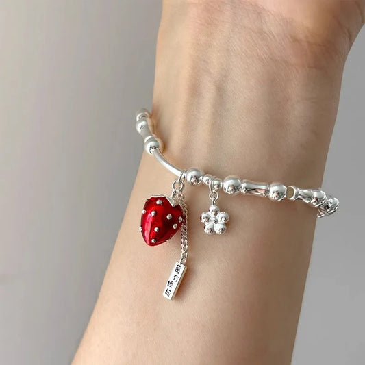 Trendy Strawberry 925 Sterling Silver Ladies Charm Bracelet