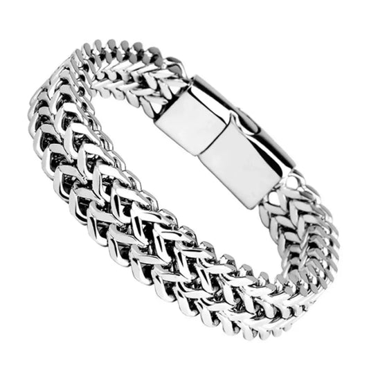 Stainless Steel Braided Double Row Front and Rear Fish Scale Alloy Magnetic Buckle Bracelet with Keel