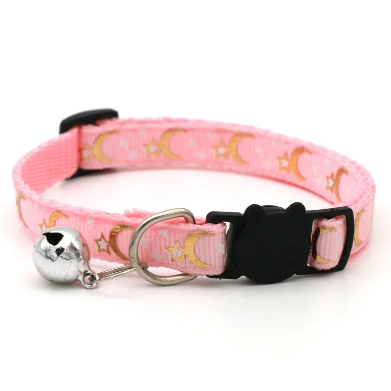 Cat Collar With Bell Cartoon Star Moon Dog Puppy Cat Kitten Collar Adjustable
