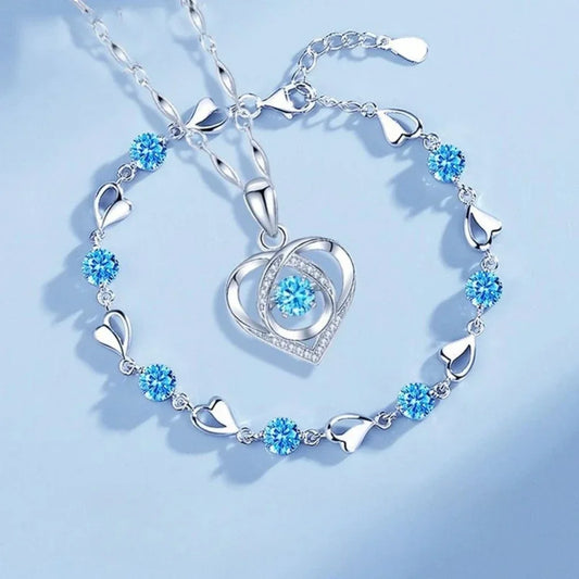 925 Sterling Silver Heart Necklace Bracelet Set Women Vintage Crystal Zircon Bracelet High Quality Set