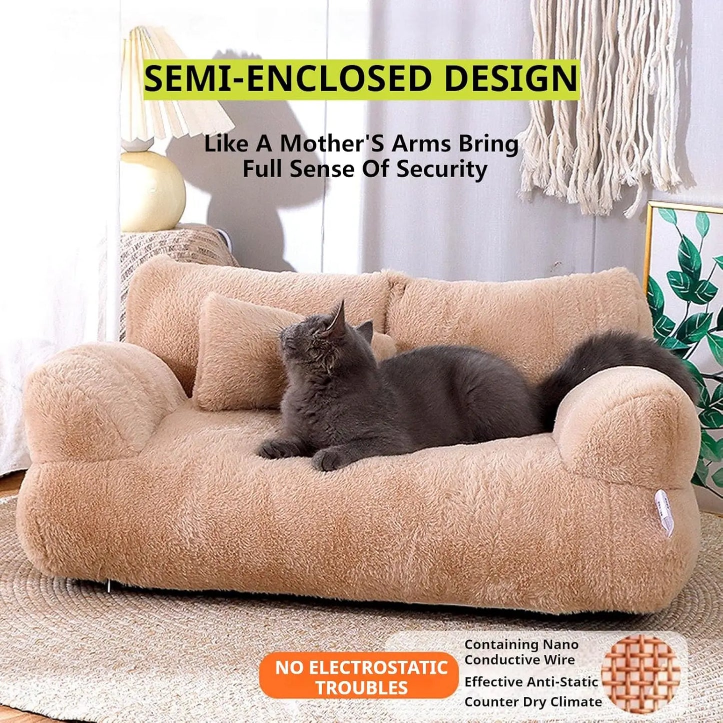 Plush Sofa Bed for Cats and Small Medium Dogs, Memory Foam Removable Washable Pet Sofa