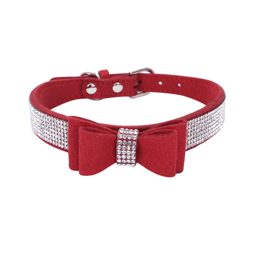 Dog Velvet Leather Collar Leash With Rhinestone Set