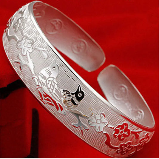 925 Sterling Silver Bracelets for Women Tassel Feather Round Bead Bangle Adjustable Charm Bracelet