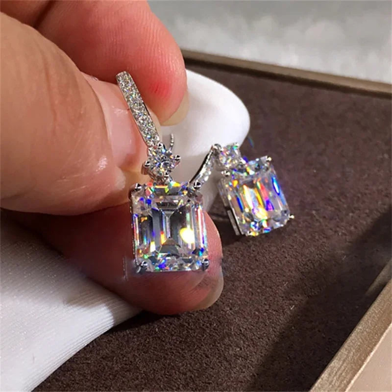 Elegant Cuboid Zircon Dangle Earrings - Sparkling Silver Plated Jewelry for Woman
