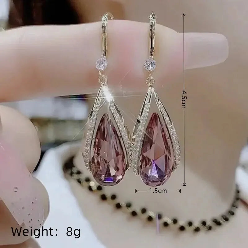 Light Luxury Cool Wind Gold Plated Alloy Opal Earrings
