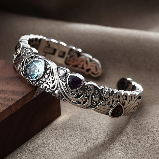 Hollow Carved Multicolor Zircon Bracelet For Women