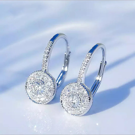 Fashion Zircon 925 Sterling Silver Round Crystal Hoop Earrings