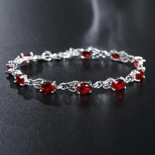 925 Sterling Silver Wild red crystal chain Bracelets for women