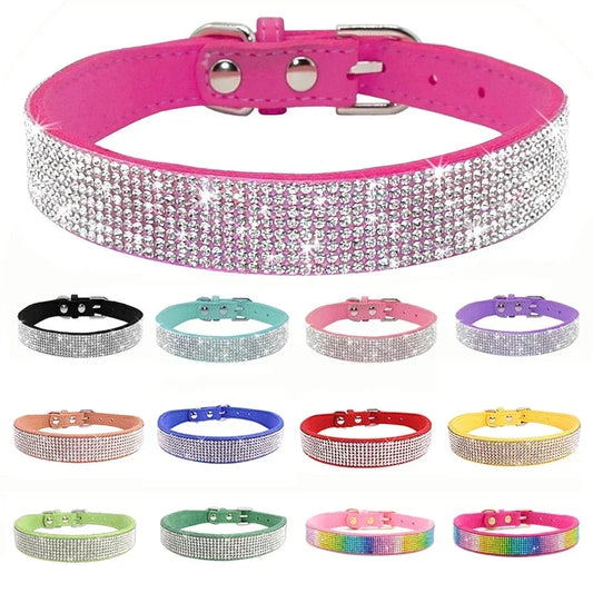 Beautiful Fiber Crystal Dog Collar Comfortable Glitter Rhinestone Collars Zinc Alloy Buckle