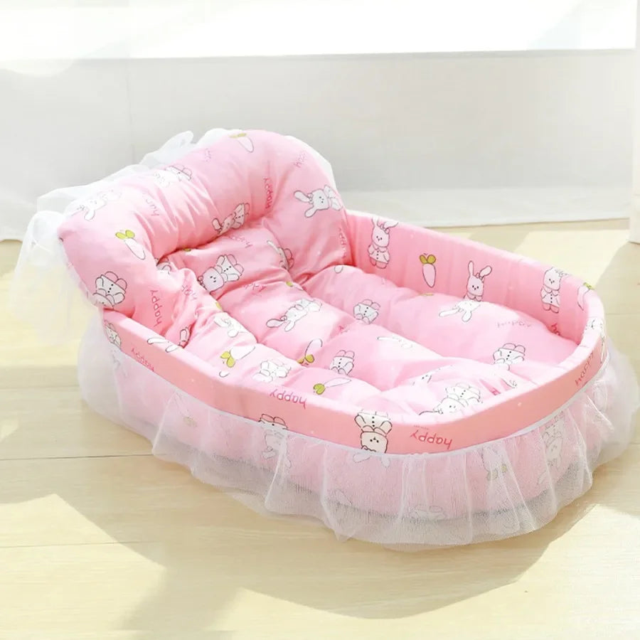 Pink Dog Bed for Small and Medium Dogs and Cats  Washable Soft Fabric