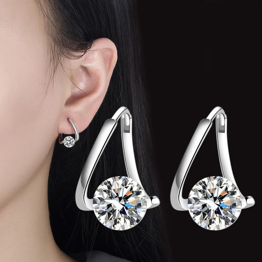 New 925 Sterling Silver Zircon Crystal Earrings Simple Design