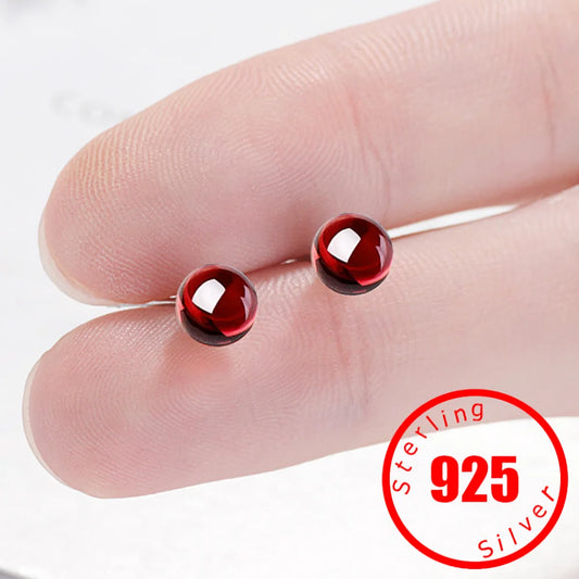 Red Ball Earring Glass Stone Round Bead Personality Studs Anti-allergy