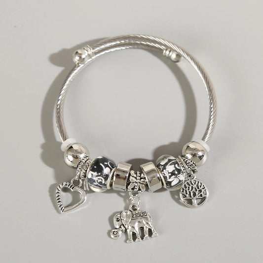 Elegant Women's Elephant Peach Heart Life Tree Pendant Alloy Bracelet