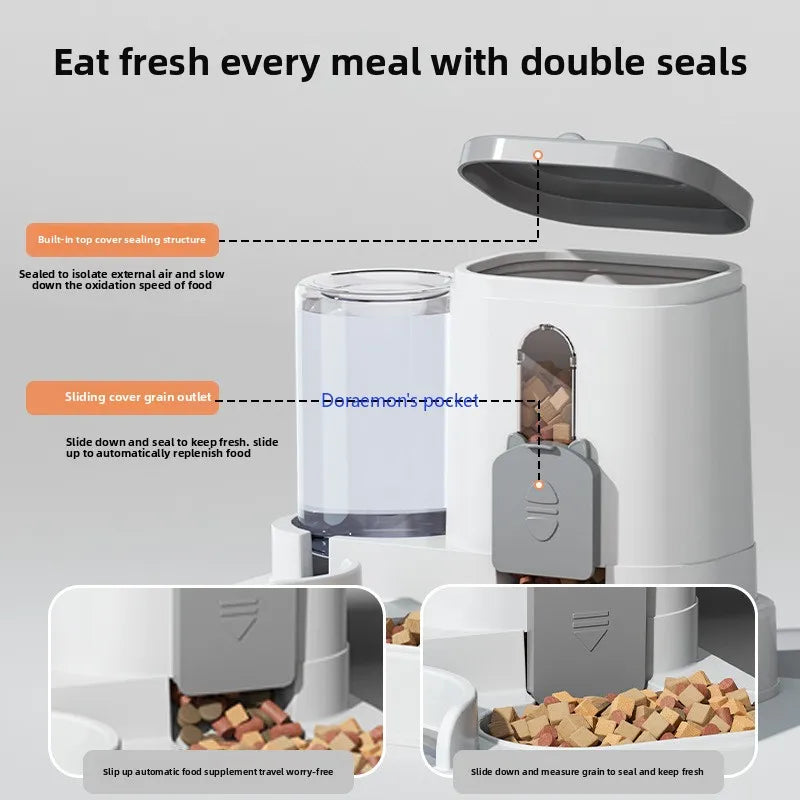 Cat automatic feeding water feeder dog bowl two-in-one water dispenser