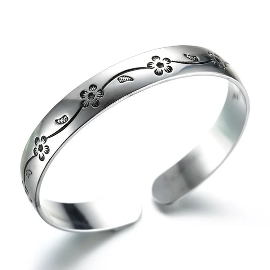 925 Sterling Silver Flower Open Bracelet For Women High Quality Jewelry